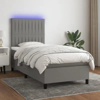 The Living Store Box spring postelja z vzmetnico LED temno siva 80x200 cm blago - Box Spring Postelja