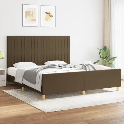 The Living Store Posteljni okvir z vzglavjem temno rjav 180x200 cm blago - Posteljni Okvir Z Vzglavjem