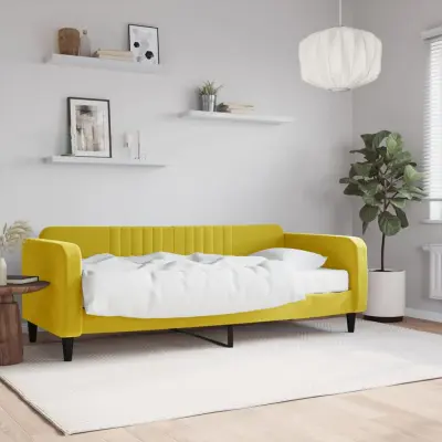 The Living Store Dnevna postelja z vzmetnico rumena 90x200 cm žamet - Dnevna Postelja Z Vzmetnico