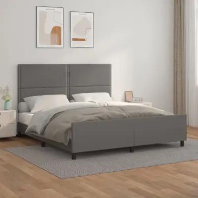The Living Store Posteljni okvir z vzglavjem siv 180x200 cm umetno usnje - Posteljni Okvir Z Vzglavjem