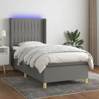 The Living Store Box spring postelja z vzmetnico LED temno siva 80x200 cm blago - Box Spring Postelja