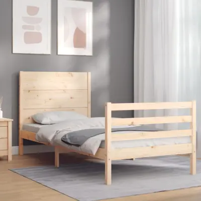 The Living Store Posteljni okvir z vzglavjem trden les - Posteljni Okvir