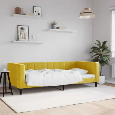 The Living Store Raztegljiva postelja rumena 90x200 cm žamet - Raztegljiv Kavč