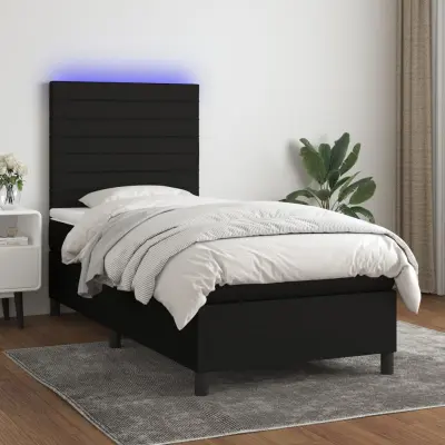 The Living Store Box spring postelja z vzmetnico LED črna 90x190 cm blago - Box Spring Postelja