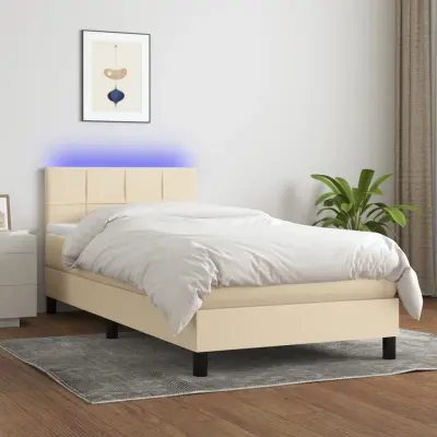 The Living Store Box spring postelja z vzmetnico LED krem 80x200 cm blago - Box Spring Postelja