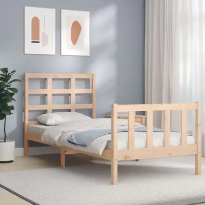 The Living Store Posteljni okvir z vzglavjem 100x200 cm trden les - Posteljni Okvir