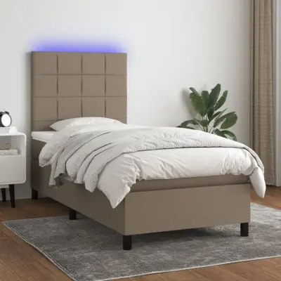The Living Store Box spring postelja z vzmetnico LED taupe 90x190 cm blago - Box Spring Postelja