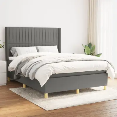 The Living Store Box spring posteljni z vzmetnico temno siv 140x190 cm blago - Box Spring Postelja