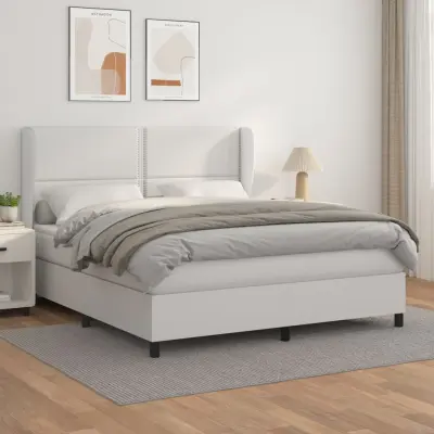 The Living Store Box spring postelja z vzmetnico bela 180x200 cm umetno usnje - Box Spring Postelja