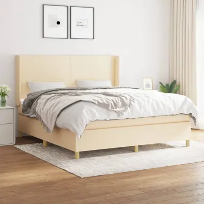 The Living Store Box spring postelja z vzmetnico krem 180x200 cm blago - Box Spring Postelja