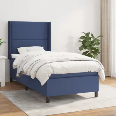 The Living Store Box spring postelja z vzmetnico moder 90x190 cm blago - Box Spring Postelja