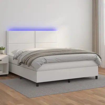 The Living Store Box spring postelja z vzmetnico LED bela 180x200cm umetno usnje - Box Spring Postelja