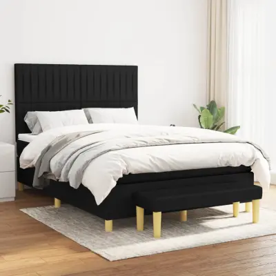 The Living Store Box spring postelja z vzmetnico črna 140x200 cm blago - Box Spring Postelja