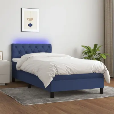 The Living Store Box spring postelja z vzmetnico LED modra 80x200 cm blago - Box Spring Postelja
