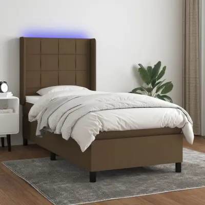 The Living Store Box spring postelja z vzmetnico LED temno rjava 90x190 cm blago - Box Spring Postelja