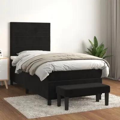 The Living Store Box spring postelja z vzmetnico črna 100x200 cm žamet - Box Spring Postelja