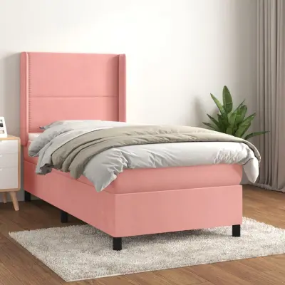 The Living Store Box spring postelja z vzmetnico roza 90x200 cm žamet - Box Spring Postelja