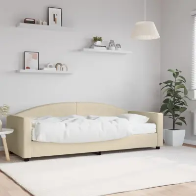 The Living Store Dnevna postelja z vzmetnico krem 80x200 cm blago - Dnevna Postelja Z Vzmetnico
