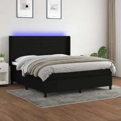 The Living Store Box spring postelja z vzmetnico LED črna 180x200 cm blago - Box Spring Postelja