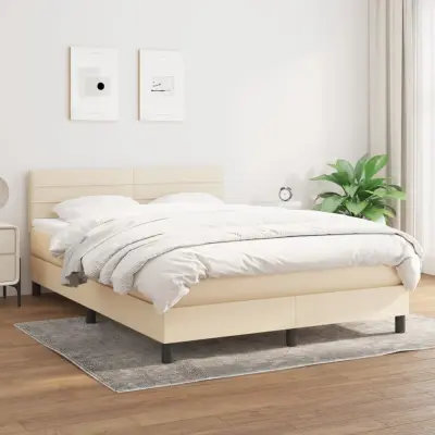 The Living Store Box spring postelja z vzmetnico krem 140x190 cm blago - Box Spring Postelja