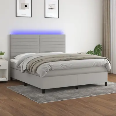 The Living Store Box spring postelja z vzmetnico LED sv. siva 180x200 cm blago - Box Spring Postelja