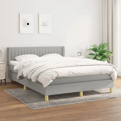 The Living Store Box spring posteljni z vzmetnico svetlo siv 140x190 cm blago - Box Spring Postelja