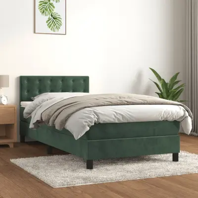 The Living Store Box spring postelja z vzmetnico temno zelen 90x190 cm žamet - Box Spring Postelja