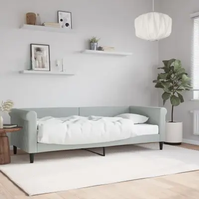 The Living Store Dnevna postelja z vzmetnico svetlo siva 80x200 cm žamet - Dnevna Postelja Z Vzmetnico