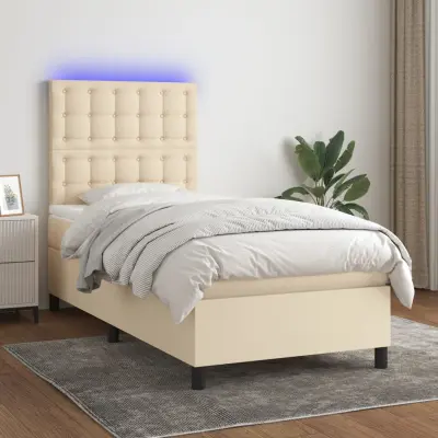 The Living Store Box spring postelja z vzmetnico LED krem 80x200 cm blago - Box Spring Postelja