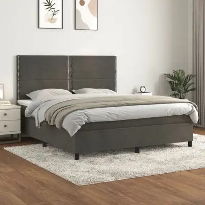 The Living Store Box spring postelja z vzmetnico temno siva 180x200 cm žamet - Box Spring Postelja