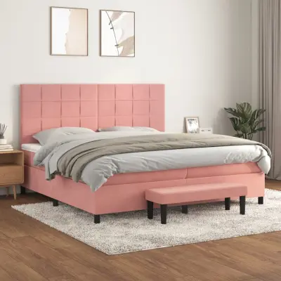 The Living Store Box spring postelja z vzmetnico roza 200x200 cm žamet - Box Spring Postelja