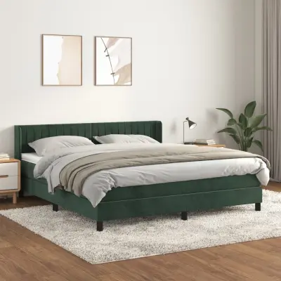 The Living Store Box spring postelja z vzmetnico temno zelena 180x200 cm žamet - Box Spring Postelja