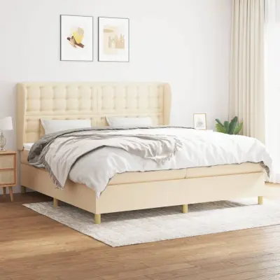 The Living Store Box spring postelja z vzmetnico krem 200x200 cm blago - Box Spring Postelja