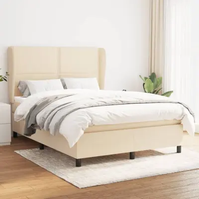 The Living Store Box spring postelja z vzmetnico krem 140x190 cm blago - Box Spring Postelja