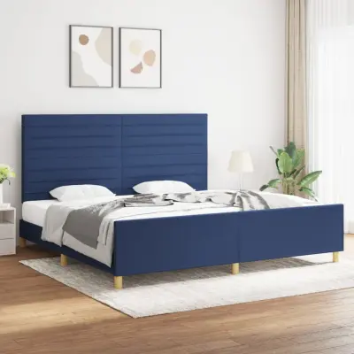 The Living Store Posteljni okvir z vzglavjem moder 200x200 cm blago - Posteljni Okvir Z Vzglavjem