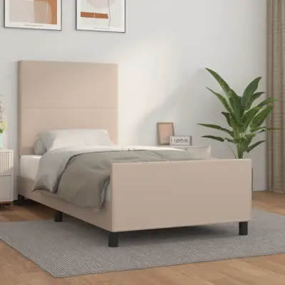 The Living Store Posteljni okvir z vzglavjem kapučino 90x200 cm umetno usnje - Posteljni Okvir Z Vzglavjem