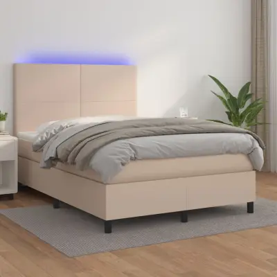 The Living Store Box spring postelja z vzmetnico LED kapučino 140x190 cm - Box Spring Postelja