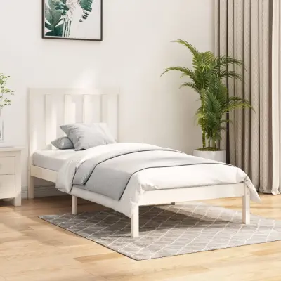 The Living Store Posteljni okvir bel iz trdne borovine 75x190 cm - Posteljni Okvir