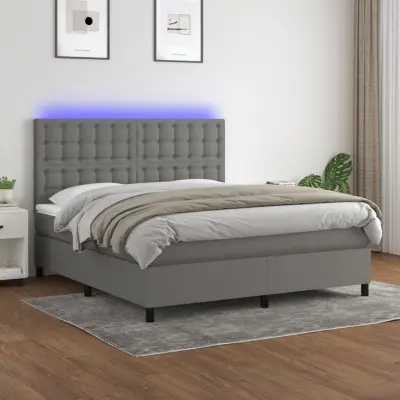 The Living Store Box spring postelja z vzmetnico LED temno siva 160x200 cm blago - Box Spring Postelja