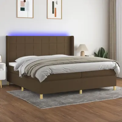 The Living Store Box spring postelja z vzmetnico LED temno rjava 200x200cm blago - Box Spring Postelja