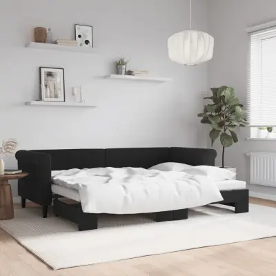 The Living Store Izvlečna dnevna postelja črna 80x200 cm žamet - Izvlečna Dnevna Postelja