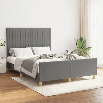 The Living Store Posteljni okvir z vzglavjem temno siv 140x190 cm blago - Posteljni Okvir Z Vzglavjem