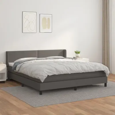 The Living Store Box spring postelja z vzmetnico siva 180x200 cm umetno usnje - Box Spring Postelja