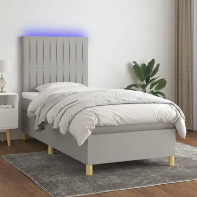 The Living Store Box spring postelja z vzmetnico LED svetlo siva 80x200 cm blago - Box Spring Postelja