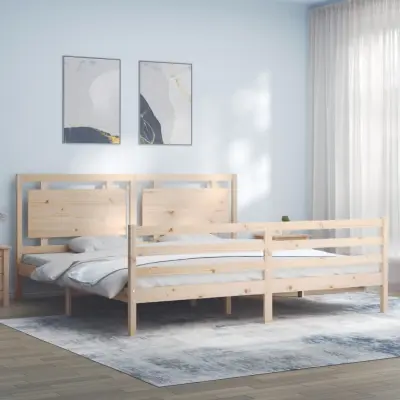 The Living Store Posteljni okvir z vzglavjem trden les - Posteljni Okvir