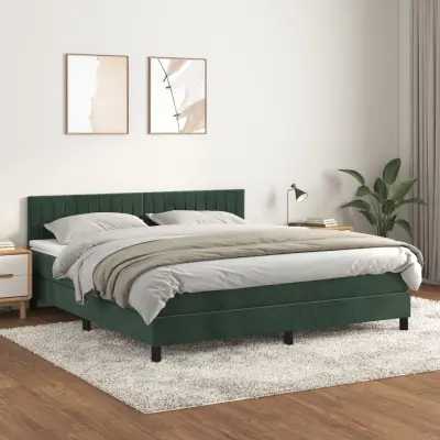 The Living Store Box spring postelja z vzmetnico temno zelena 180x200 cm žamet - Box Spring Postelja