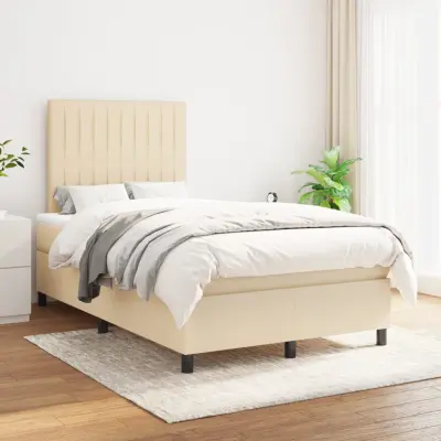 The Living Store Box spring postelja z vzmetnico krem 120x200 cm blago - Box Spring Postelja