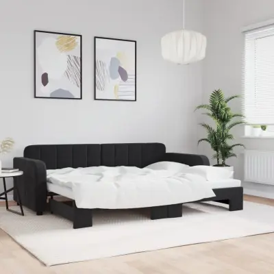 The Living Store Izvlečna dnevna postelja črna 80x200 cm žamet - Izvlečna Dnevna Postelja