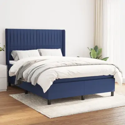 The Living Store Box spring postelja z vzmetnico moder 140x190 cm blago - Box Spring Postelja