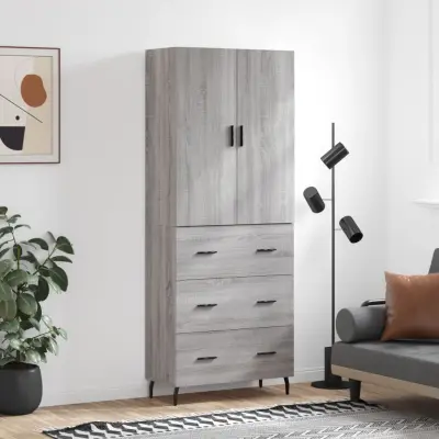 The Living Store Visoka komoda siva sonoma 69,5x34x180 cm inženirski les - Visoka Omara